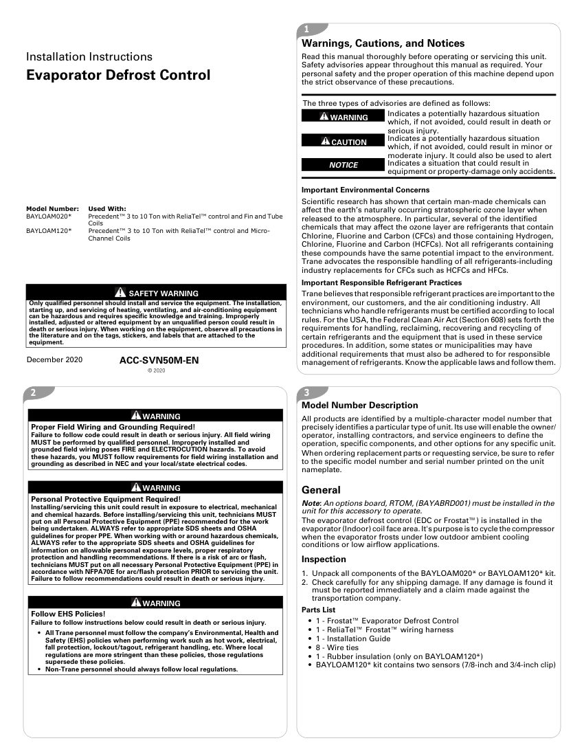 Trane ACC-SVN50M-EN cut sheet — first page