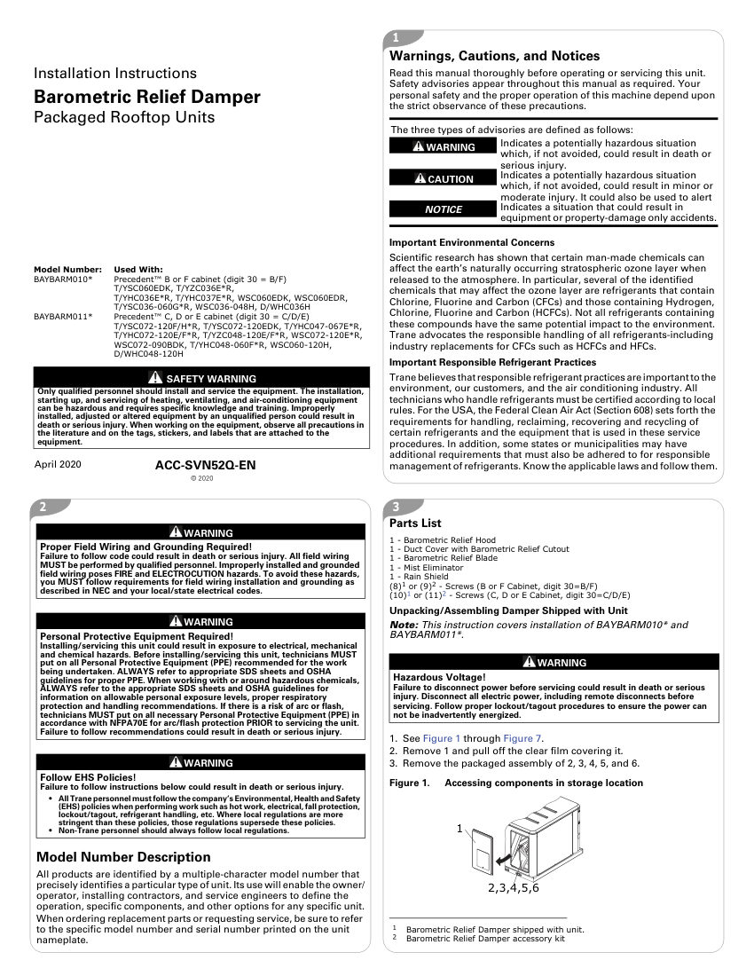 Trane ACC-SVN52Q-EN cut sheet — first page