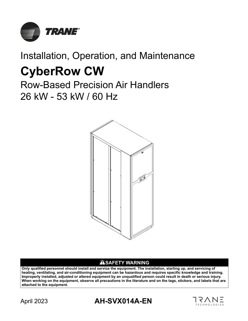 Trane AH-SVX014A-EN cut sheet — first page
