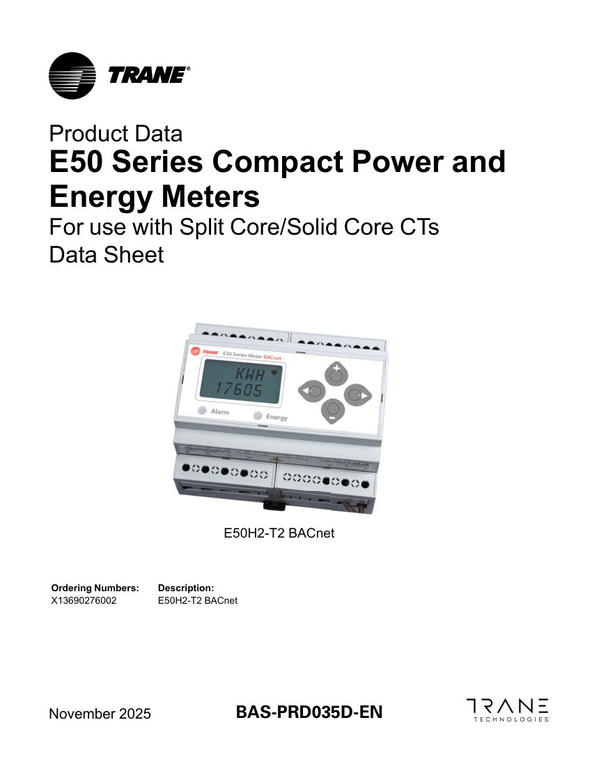 Trane BAS-PRD035D-EN cut sheet — first page