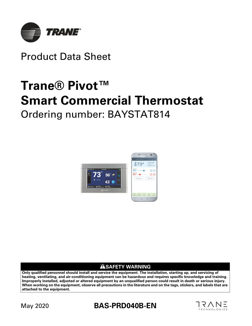 Trane BAS-PRD040B-EN cut sheet — first page