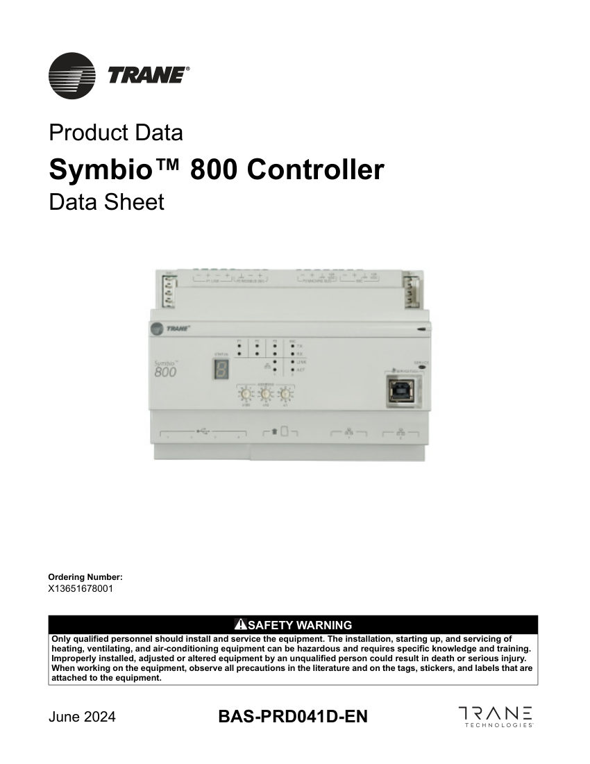 Trane BAS-PRD041D-EN cut sheet — first page