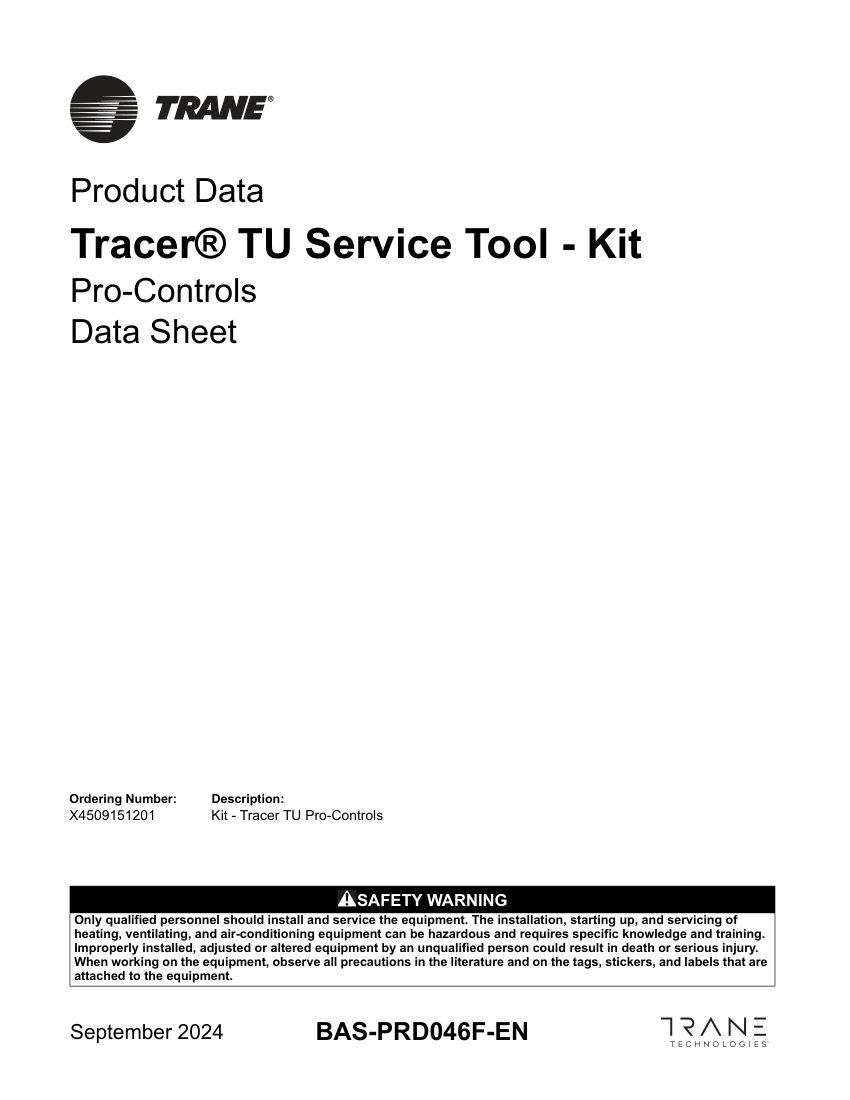 Trane BAS-PRD046E-EN cut sheet — first page