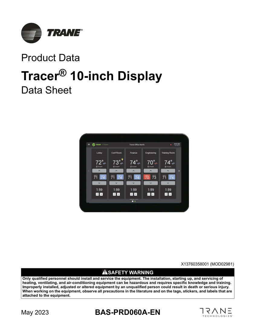 Trane BAS-PRD060A-EN cut sheet — first page
