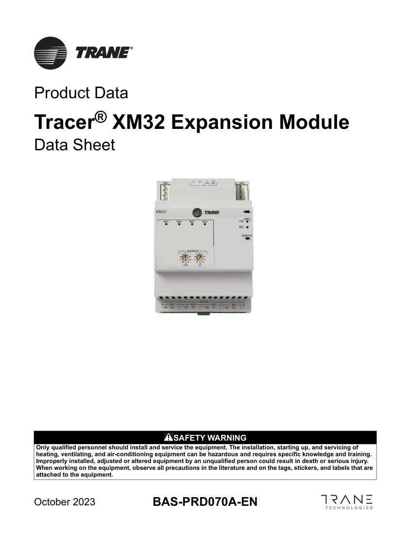 Trane BAS-PRD070A-EN cut sheet — first page