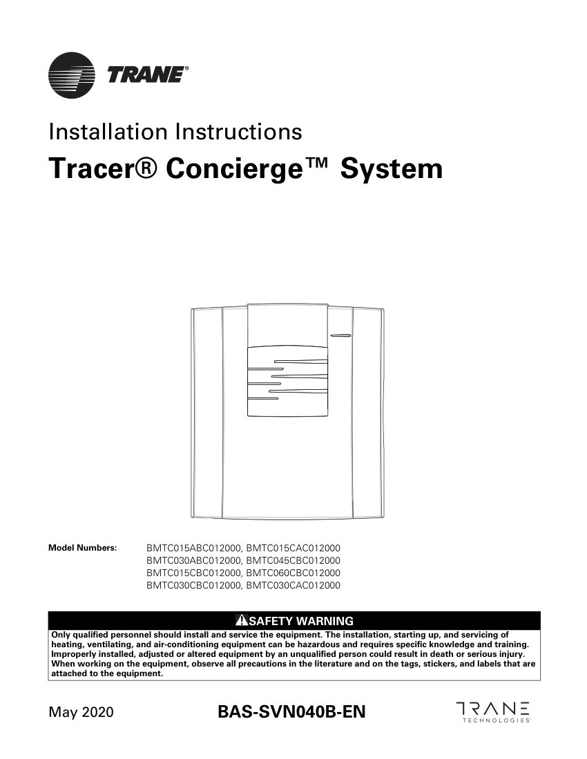 Trane BAS-SVN040B-EN cut sheet — first page