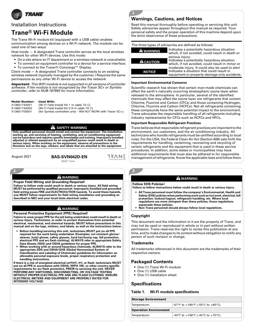 Trane BAS-SVN042D-EN cut sheet — first page