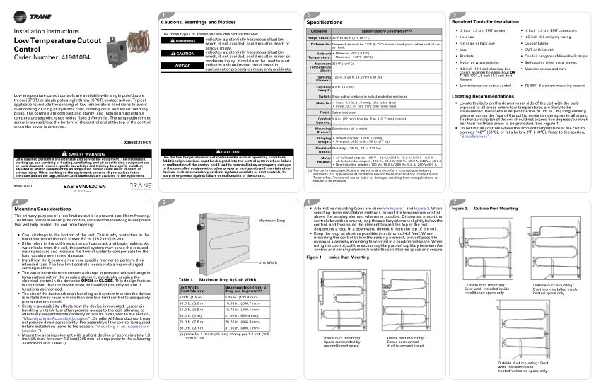 Trane BAS-SVN062C-EN cut sheet — first page
