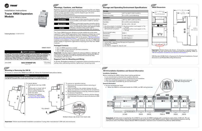 Trane BAS-SVN083F-EN cut sheet — first page