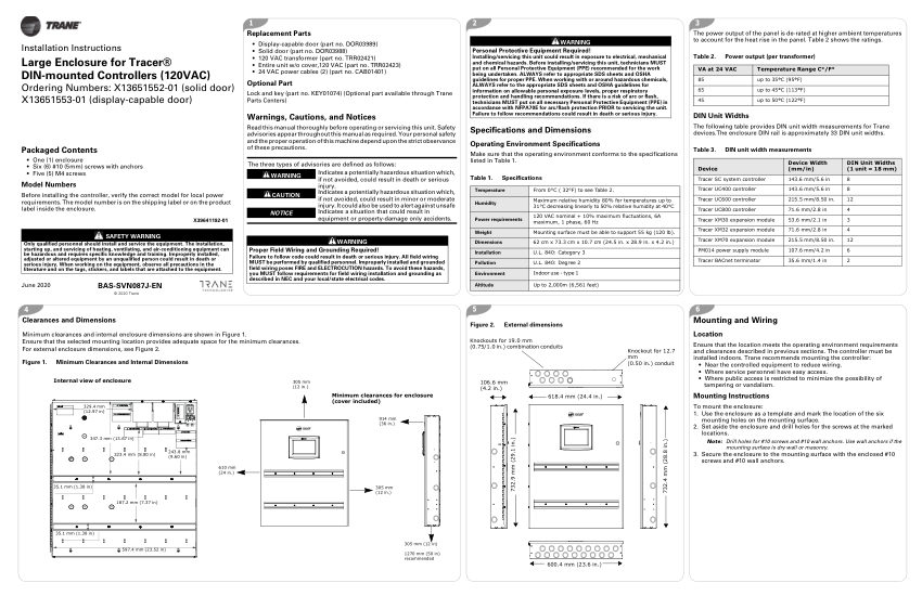 Trane BAS-SVN087J-EN cut sheet — first page