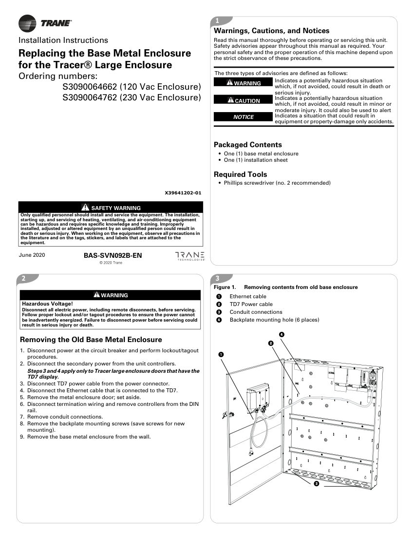 Trane BAS-SVN092B-EN cut sheet — first page
