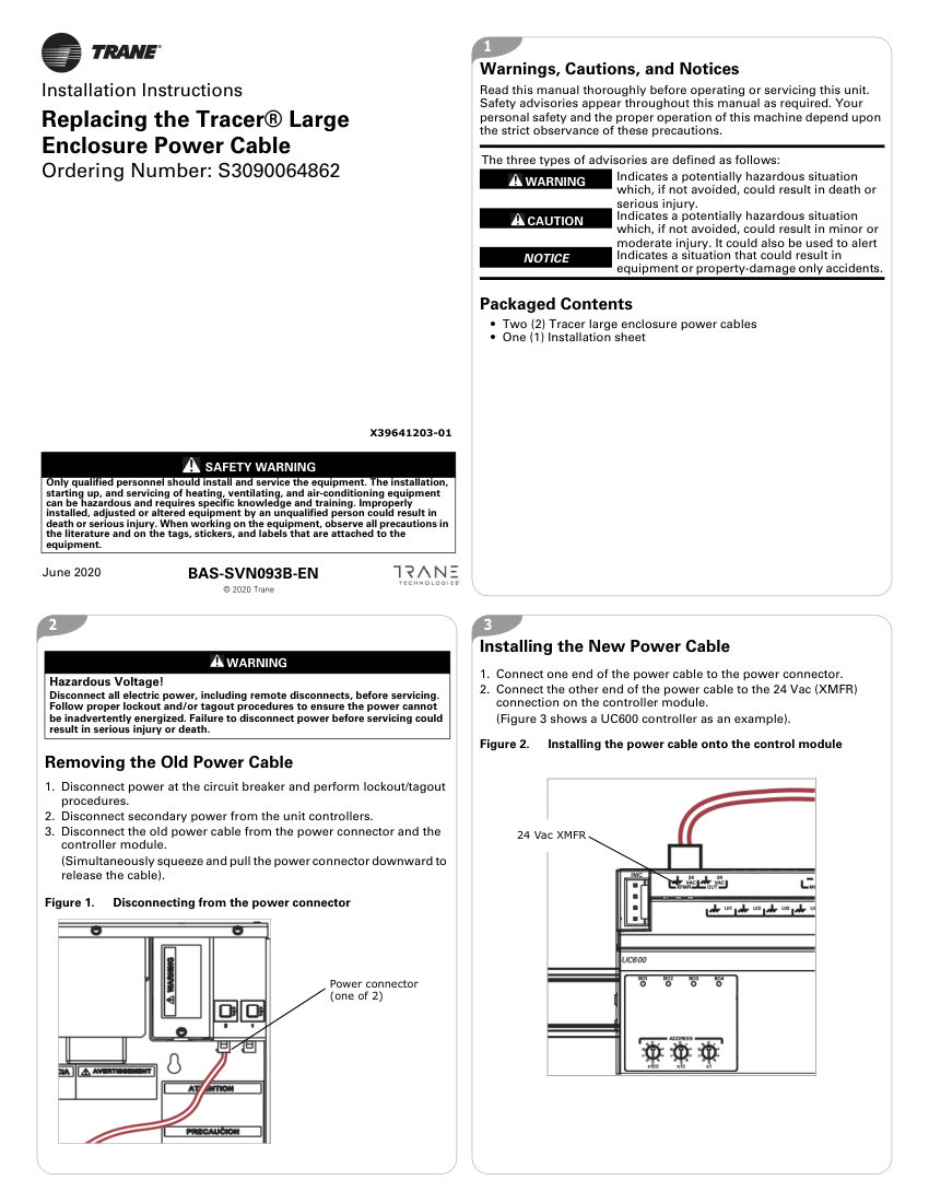 Trane BAS-SVN093B-EN cut sheet — first page