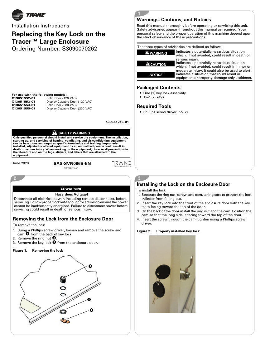 Trane BAS-SVN096B-EN cut sheet — first page