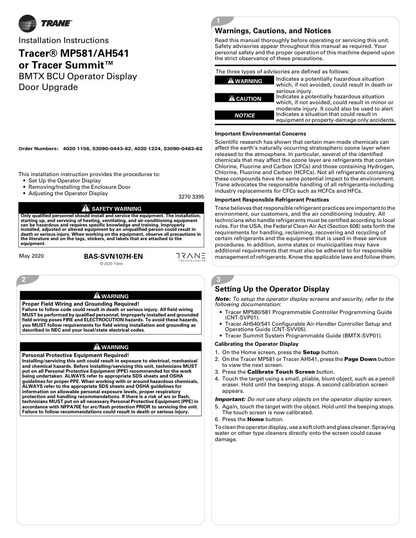 Trane BAS-SVN107H-EN cut sheet — first page