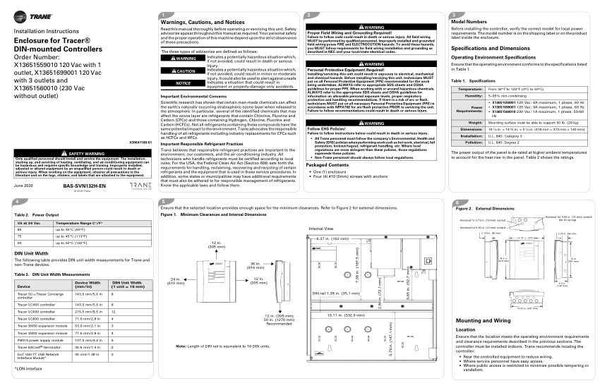 Trane BAS-SVN132H-EN cut sheet — first page