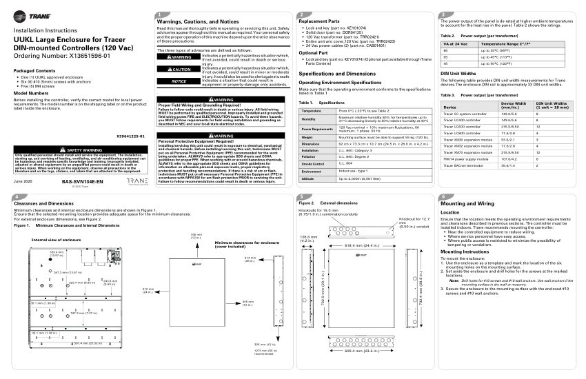 Trane BAS-SVN134E-EN cut sheet — first page