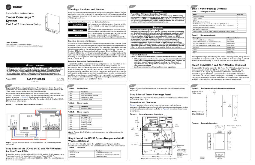 Trane BAS-SVN135E-EN cut sheet — first page