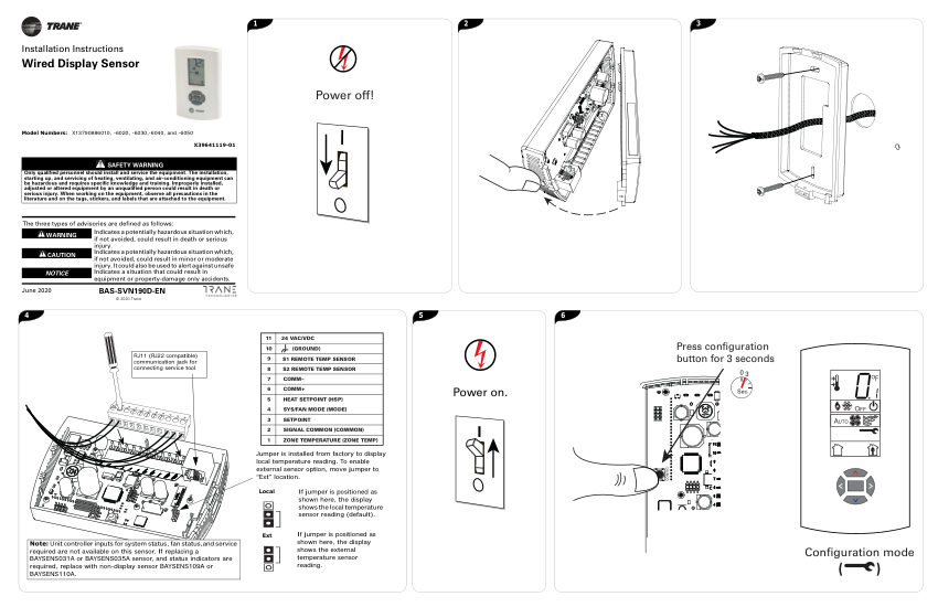 Trane BAS-SVN190D-EN cut sheet — first page