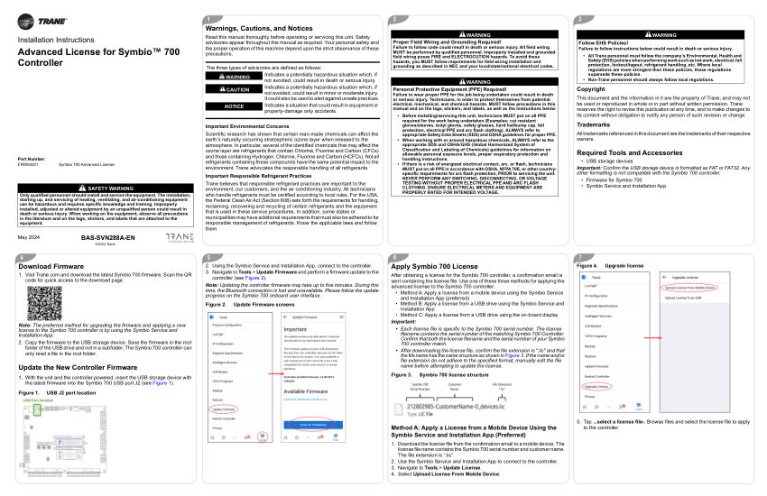 Trane BAS-SVN288A-EN cut sheet — first page