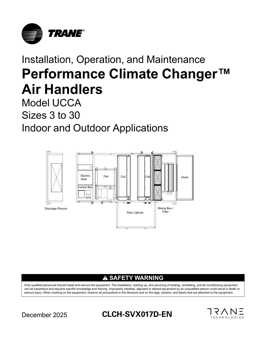 Trane CLCH-SVX017D-EN cut sheet — first page