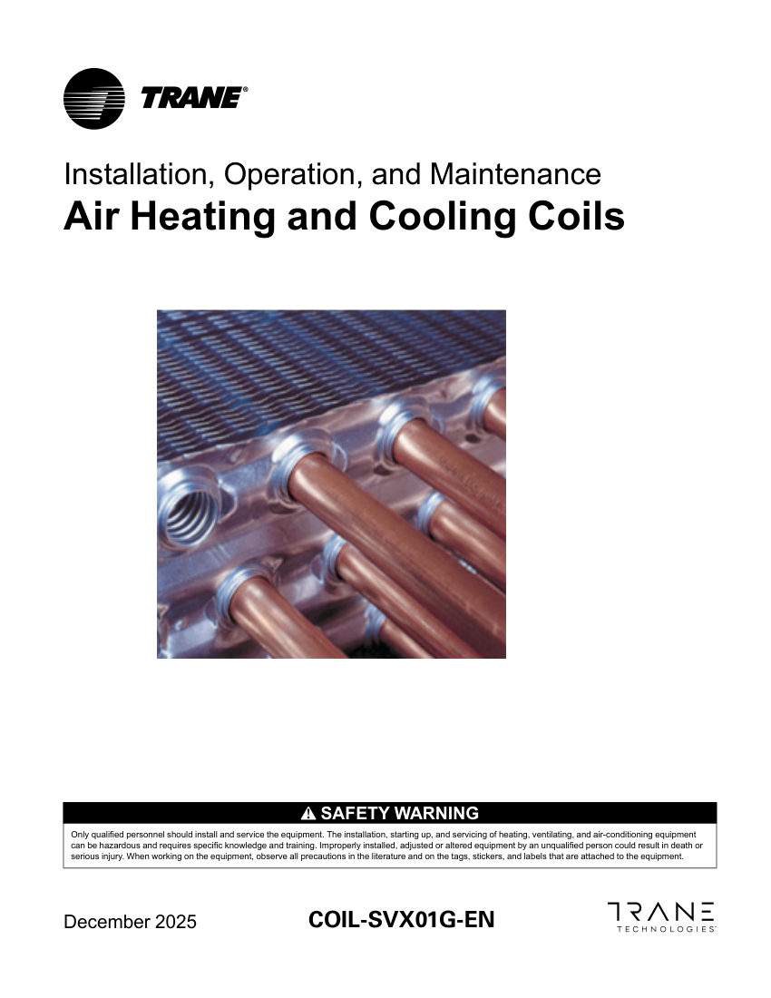 Trane COIL-SVX01G-EN cut sheet — first page