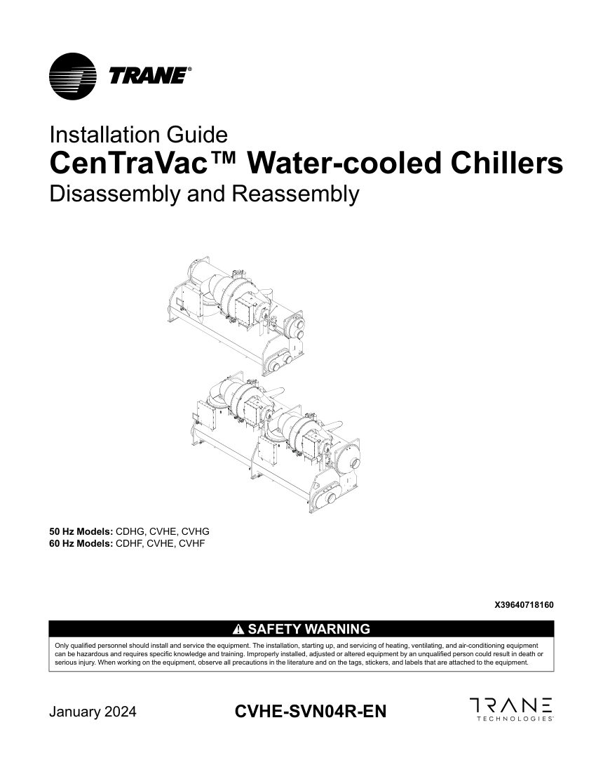 Trane CVHE-SVN04R-EN cut sheet — first page