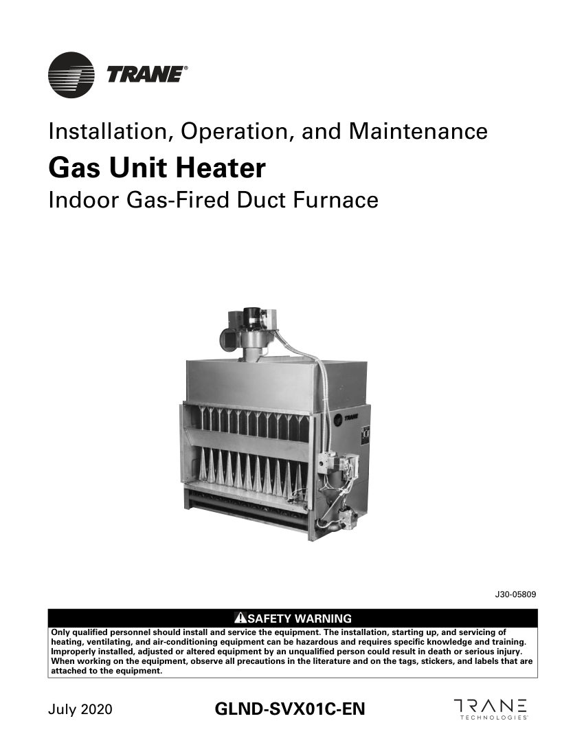 Trane GLND-SVX01C-EN cut sheet — first page