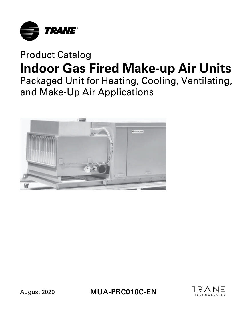 Trane MUA-PRC010C-EN cut sheet — first page