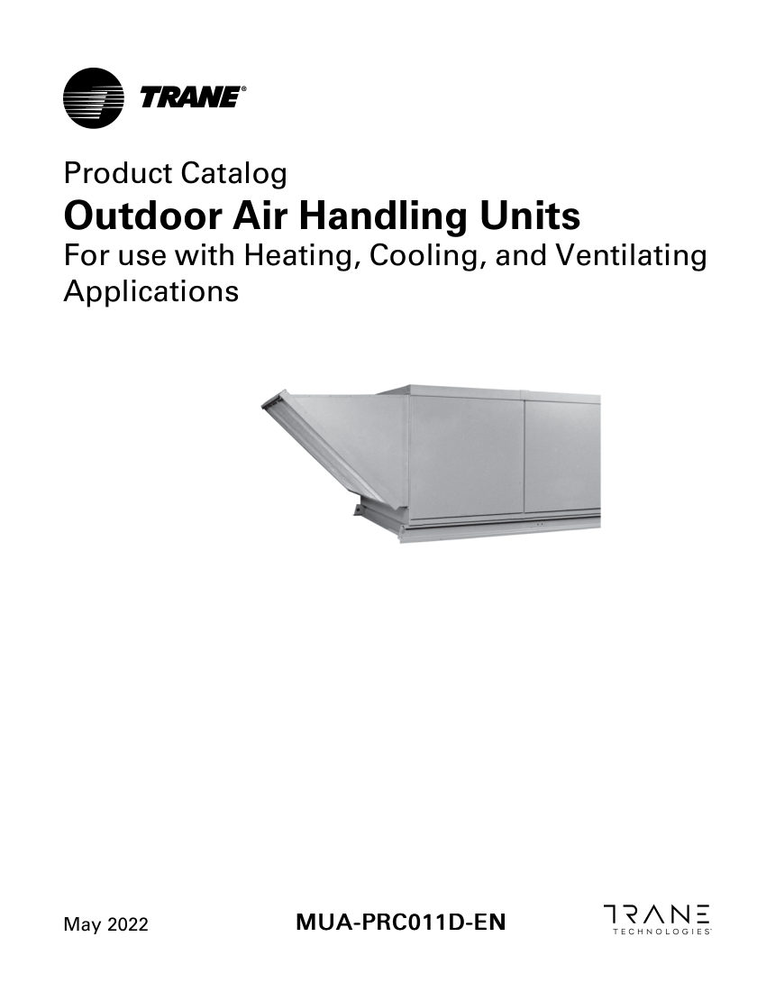 Trane MUA-PRC011D-EN cut sheet — first page