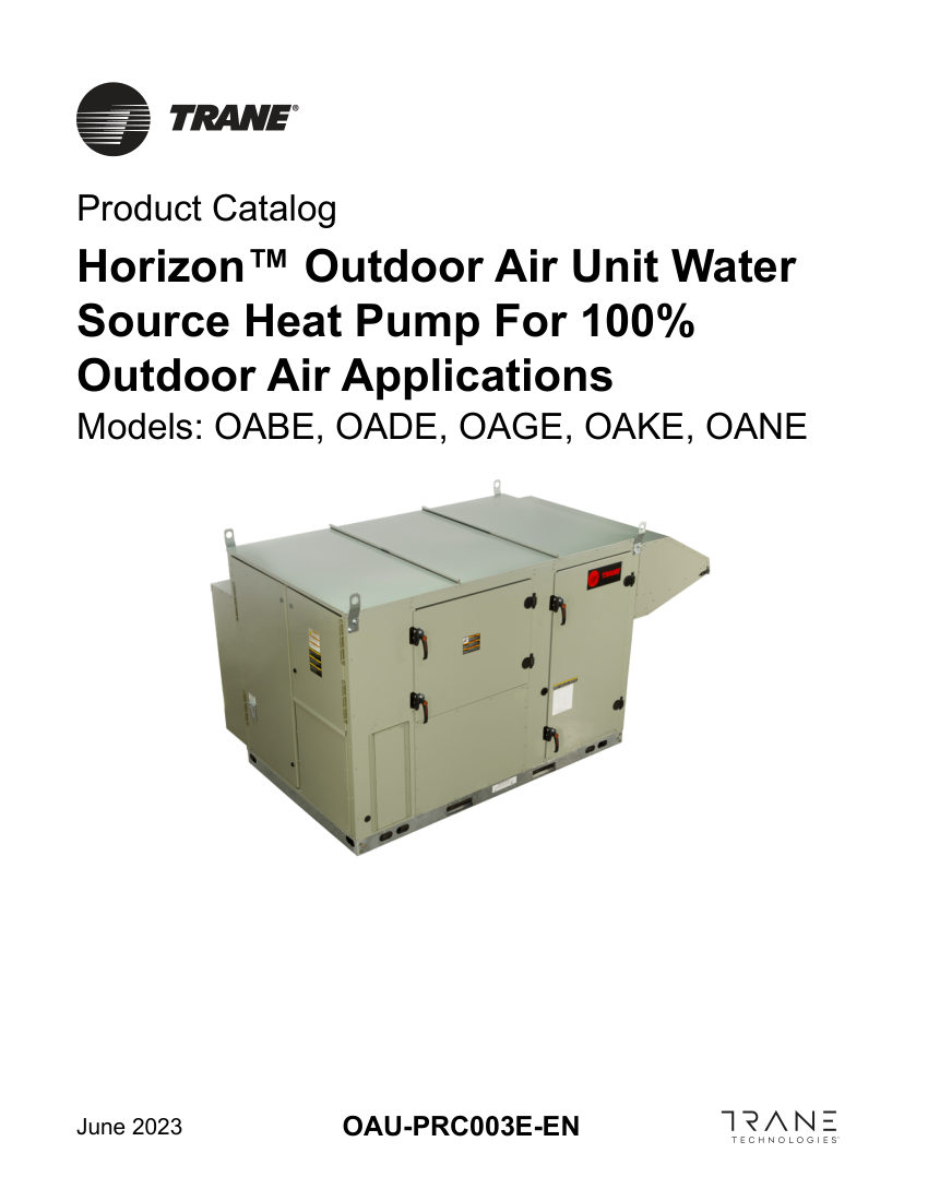 Trane OAU-PRC003E-EN cut sheet — first page