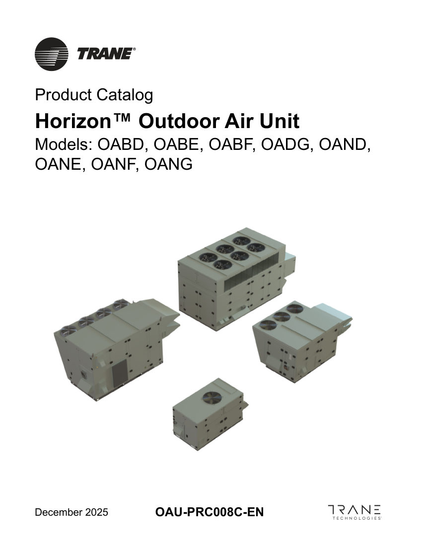 Trane OAU-PRC008C-EN cut sheet — first page