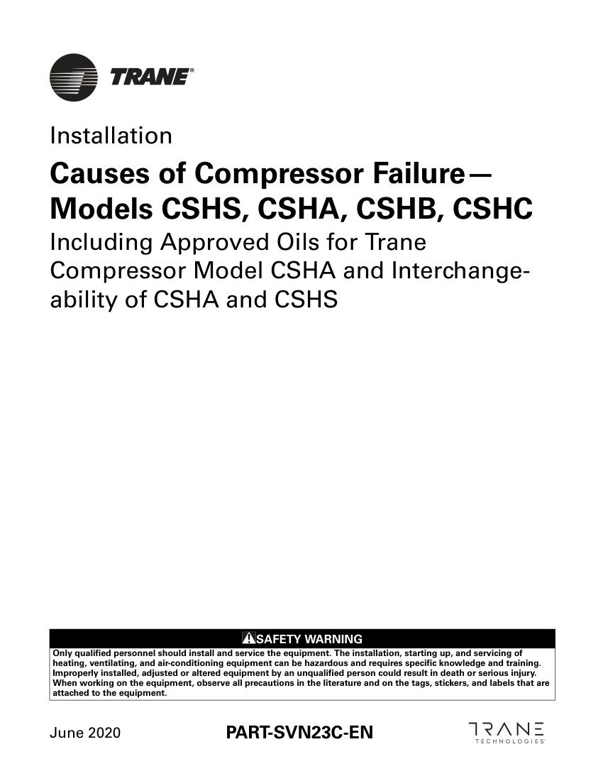 Trane PART-SVN23C-EN cut sheet — first page
