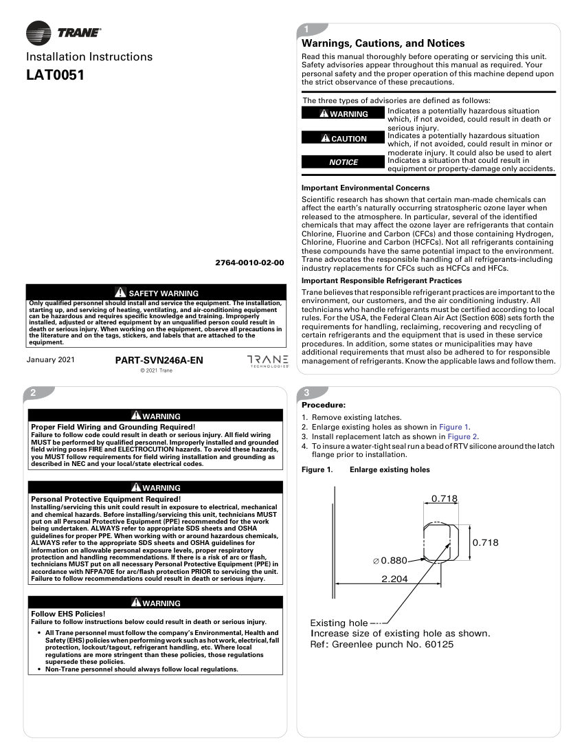 Trane PART-SVN246A-EN cut sheet — first page