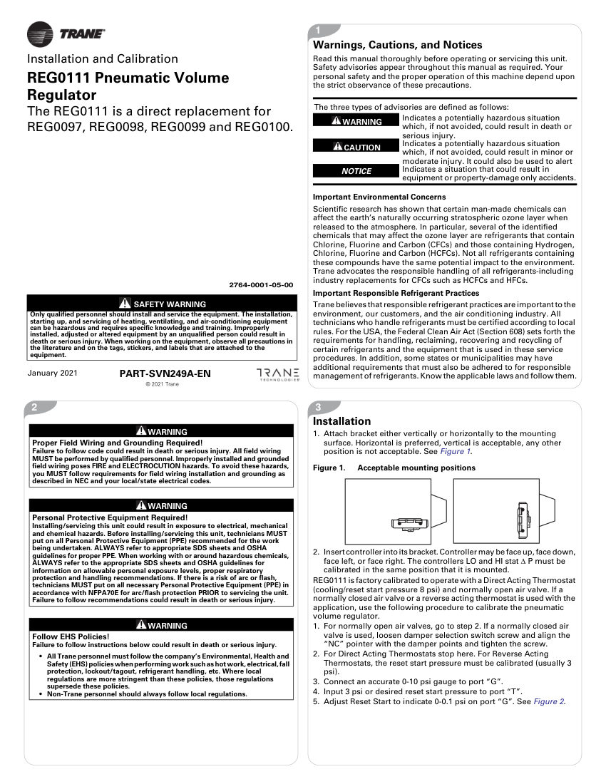 Trane PART-SVN249A-EN cut sheet — first page