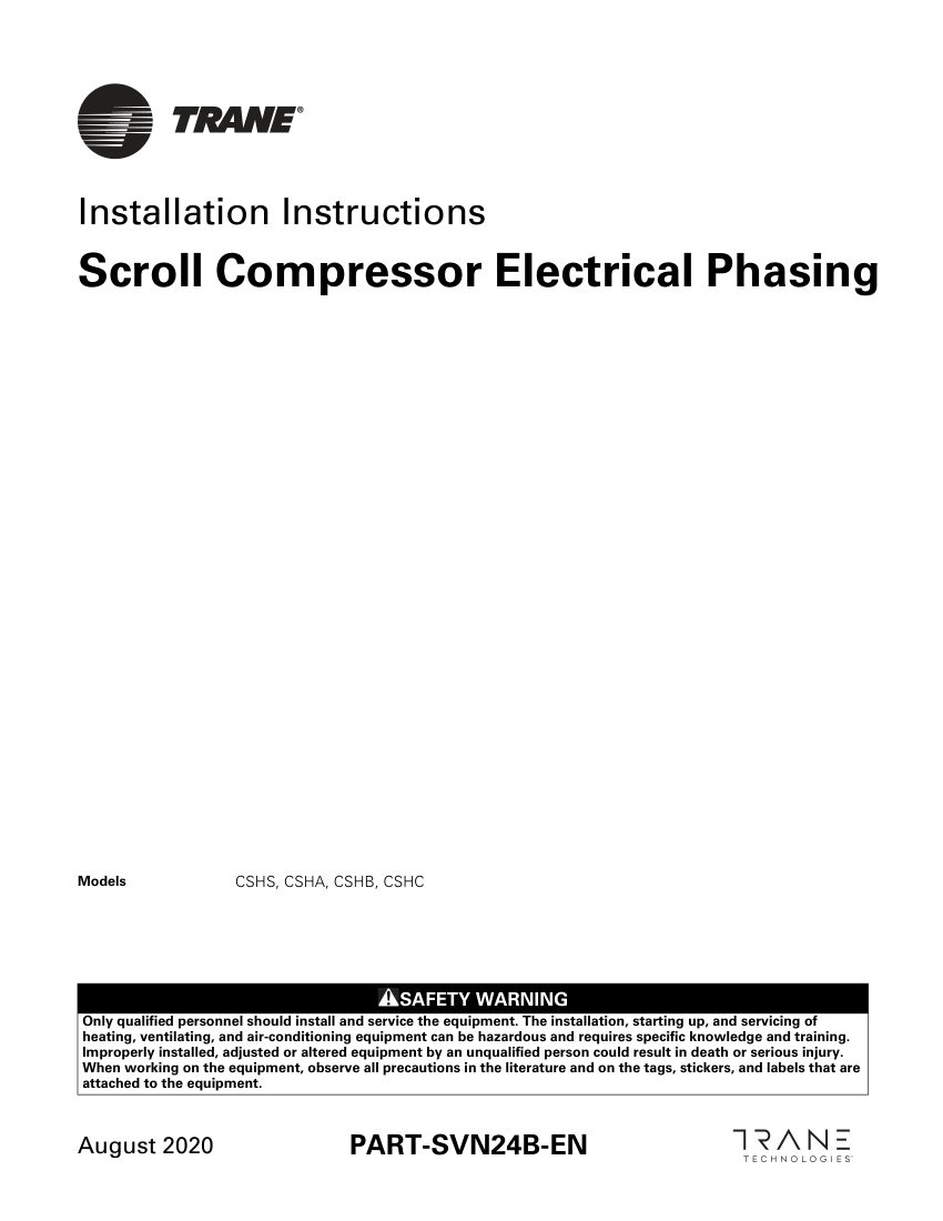 Trane PART-SVN24B-EN cut sheet — first page