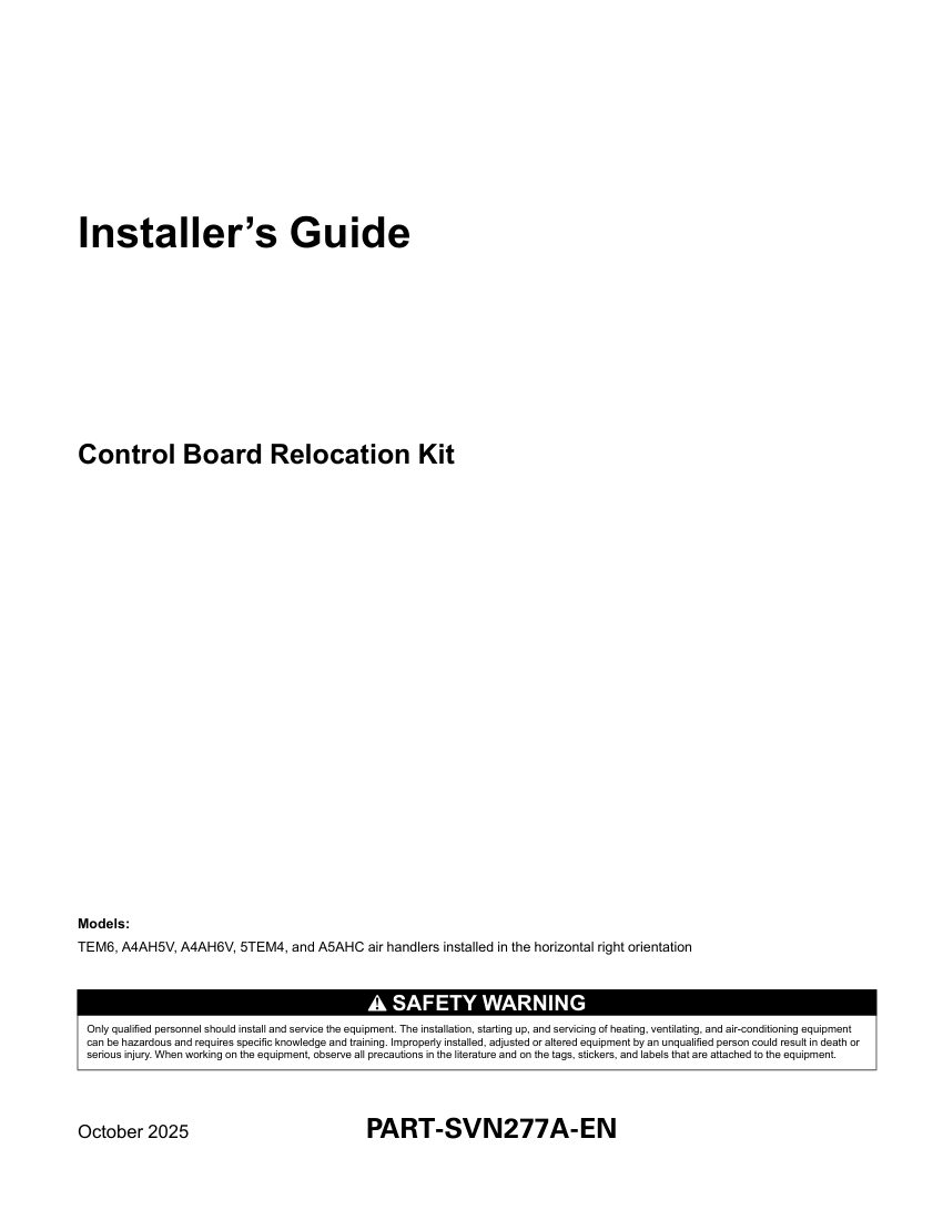 Trane PART-SVN277A-EN cut sheet — first page