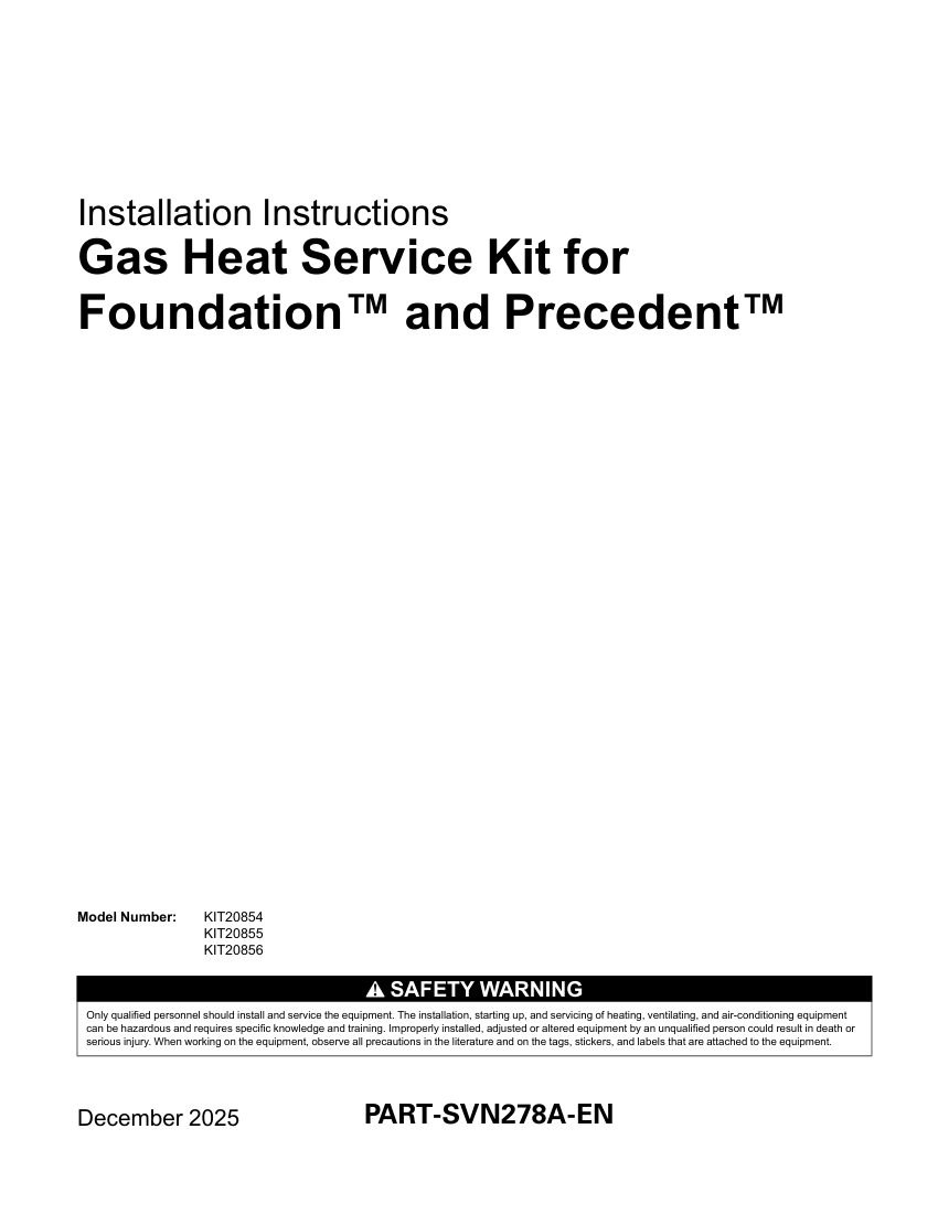 Trane PART-SVN278A-EN cut sheet — first page