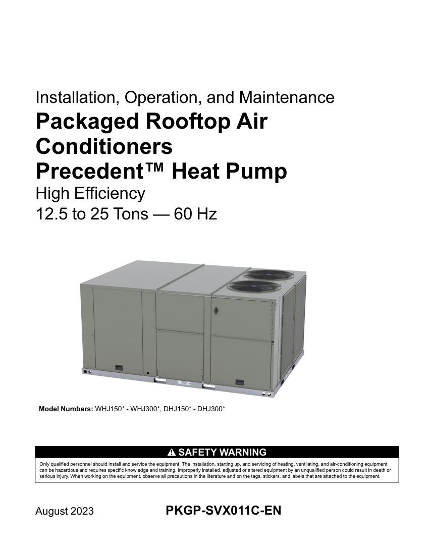 Trane PKGP-SVX011C-EN cut sheet — first page