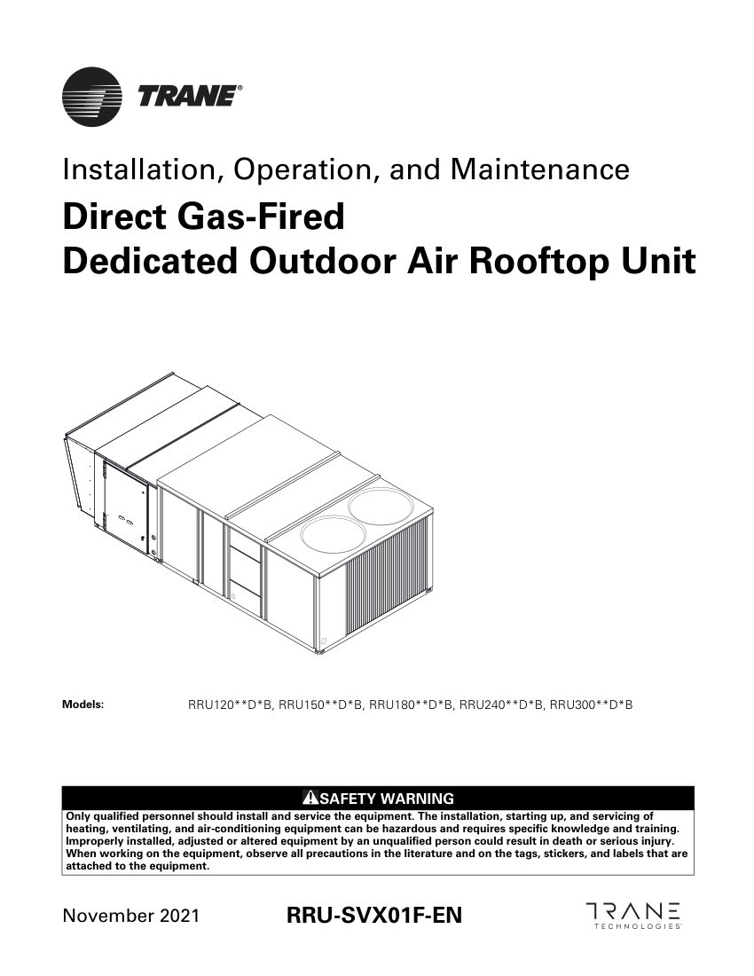 Trane RRU-SVX01F-EN cut sheet — first page