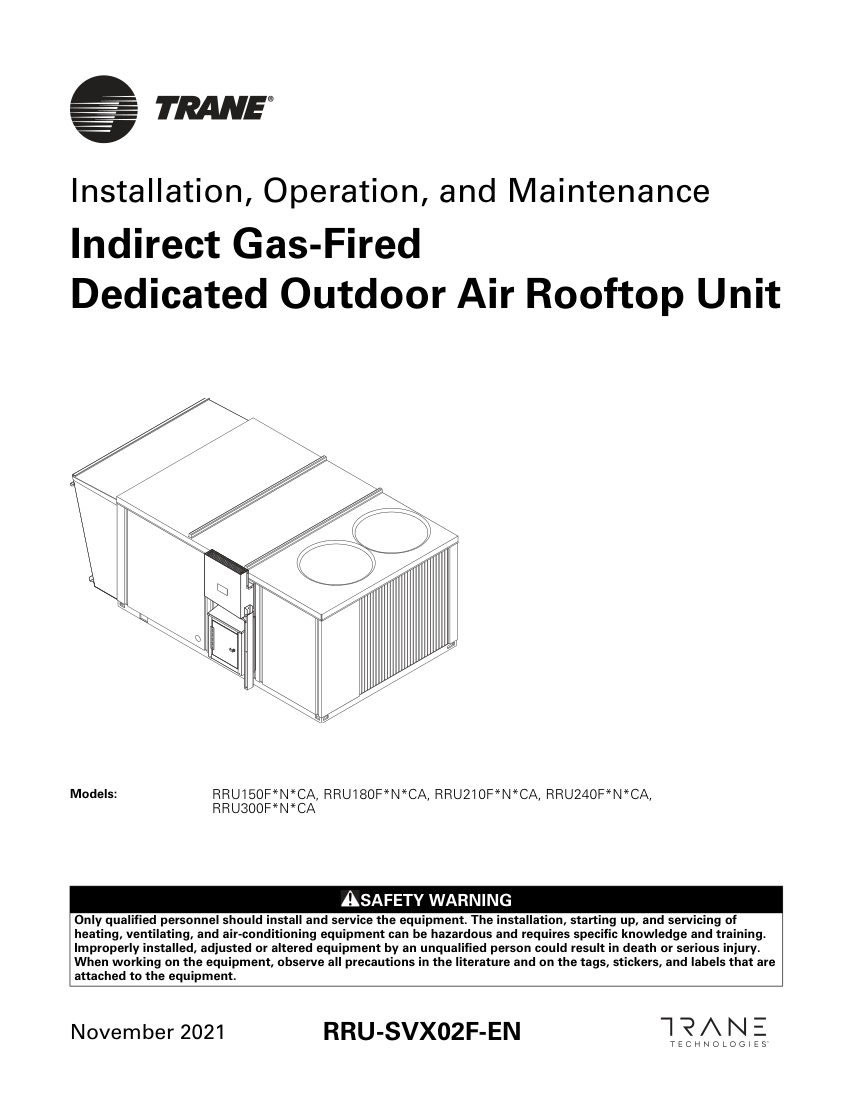 Trane RRU-SVX02F-EN cut sheet — first page