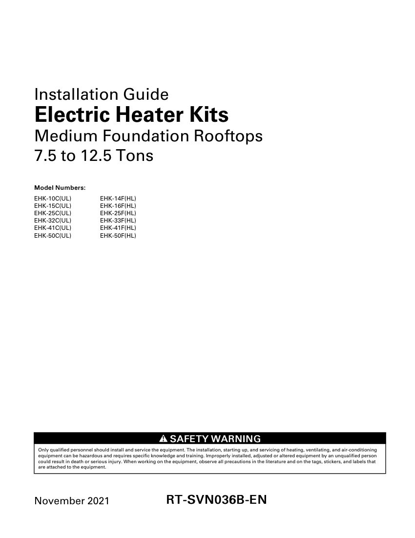 Trane RT-SVN036B-EN cut sheet — first page