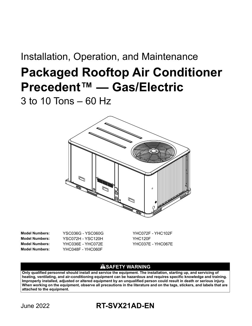 Trane RT-SVX21AD-EN cut sheet — first page