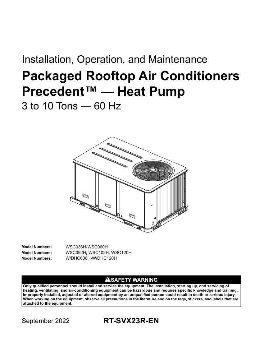 Trane RT-SVX23R-EN cut sheet — first page