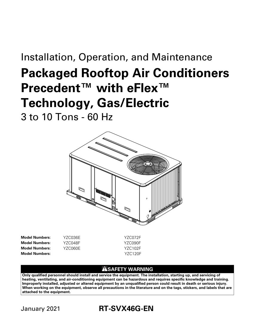 Trane RT-SVX46G-EN cut sheet — first page