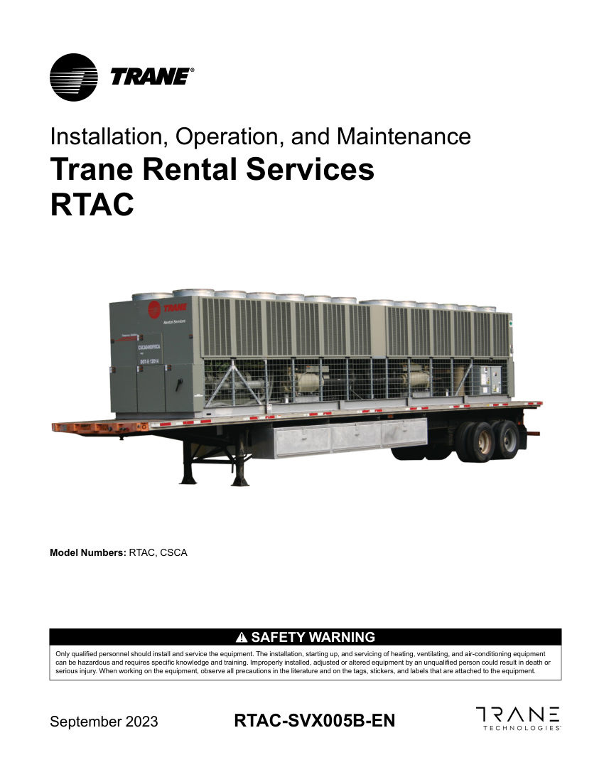 Trane RTAC-SVX005B-EN cut sheet — first page