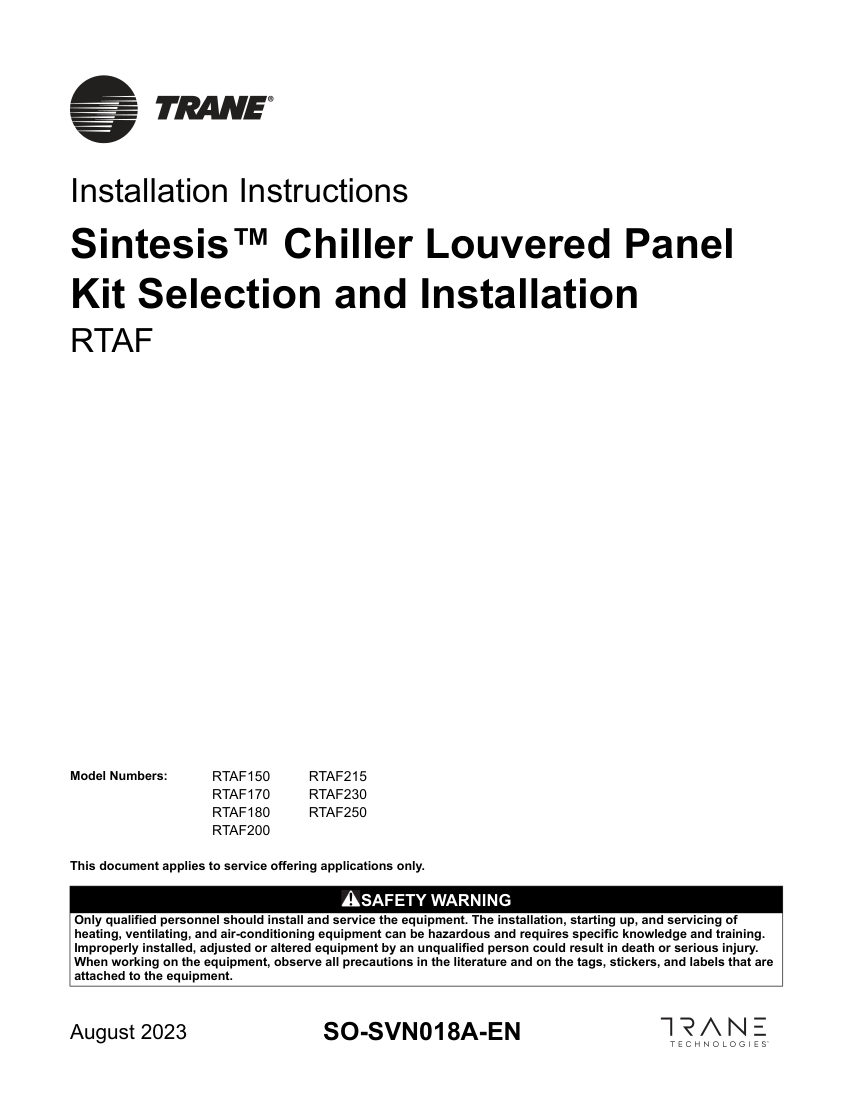 Trane SO-SVN018A-EN cut sheet — first page