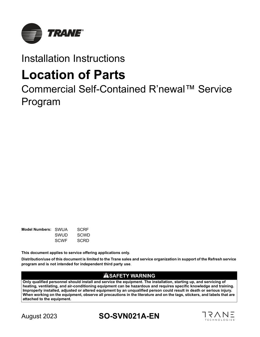 Trane SO-SVN021A-EN cut sheet — first page
