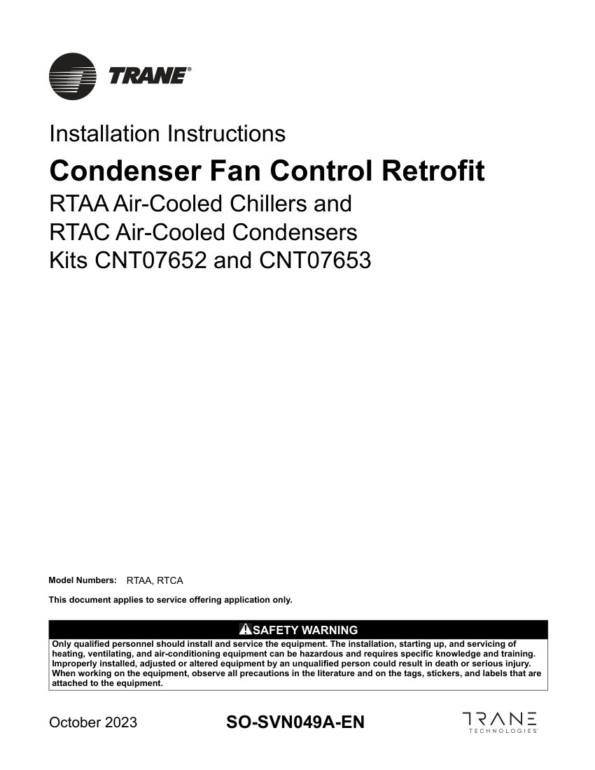 Trane SO-SVN049A-EN cut sheet — first page