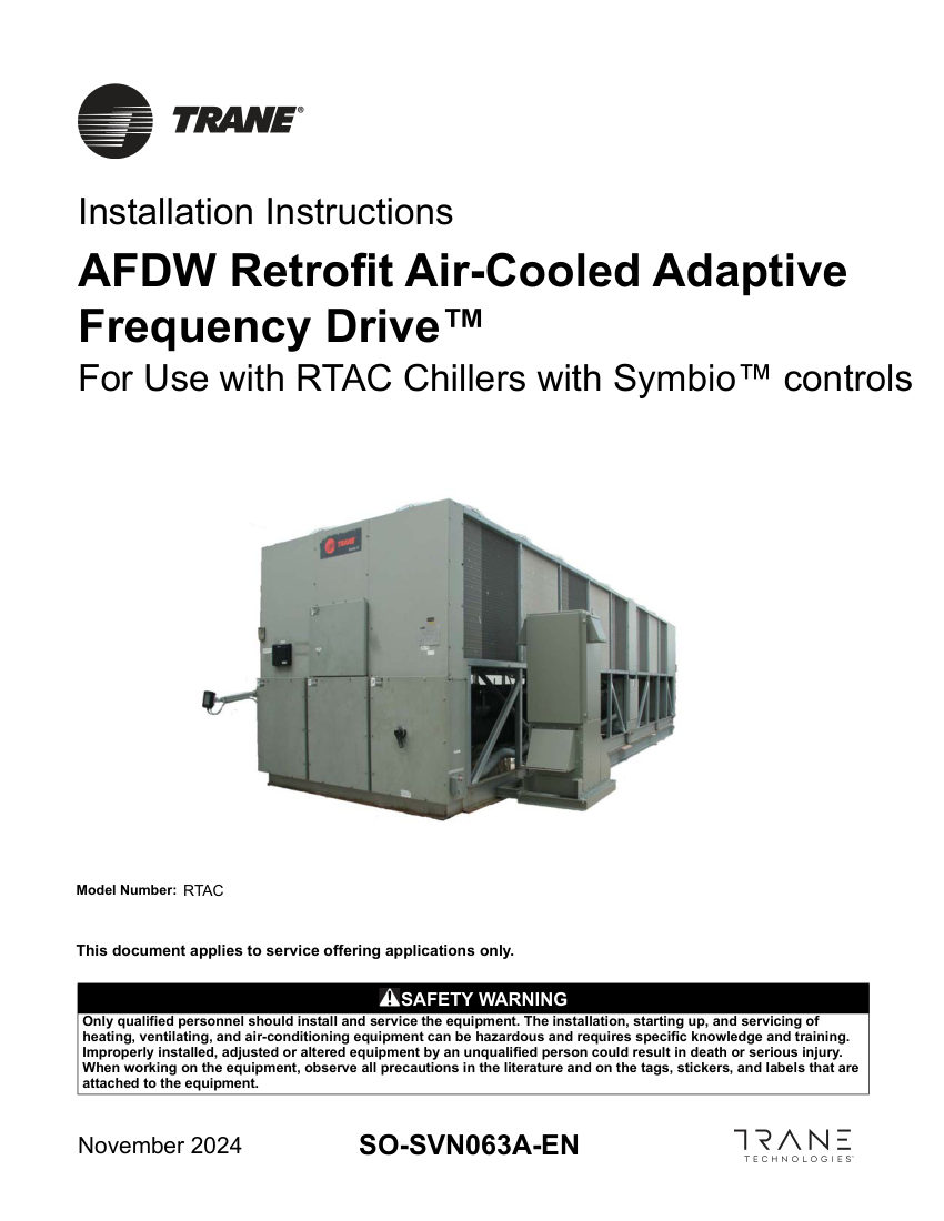Trane SO-SVN063A-EN cut sheet — first page
