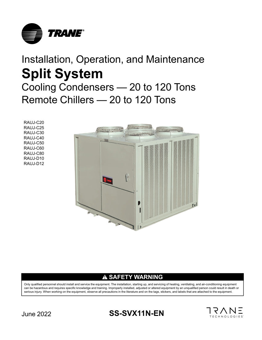 Trane SS-SVX11N-EN cut sheet — first page